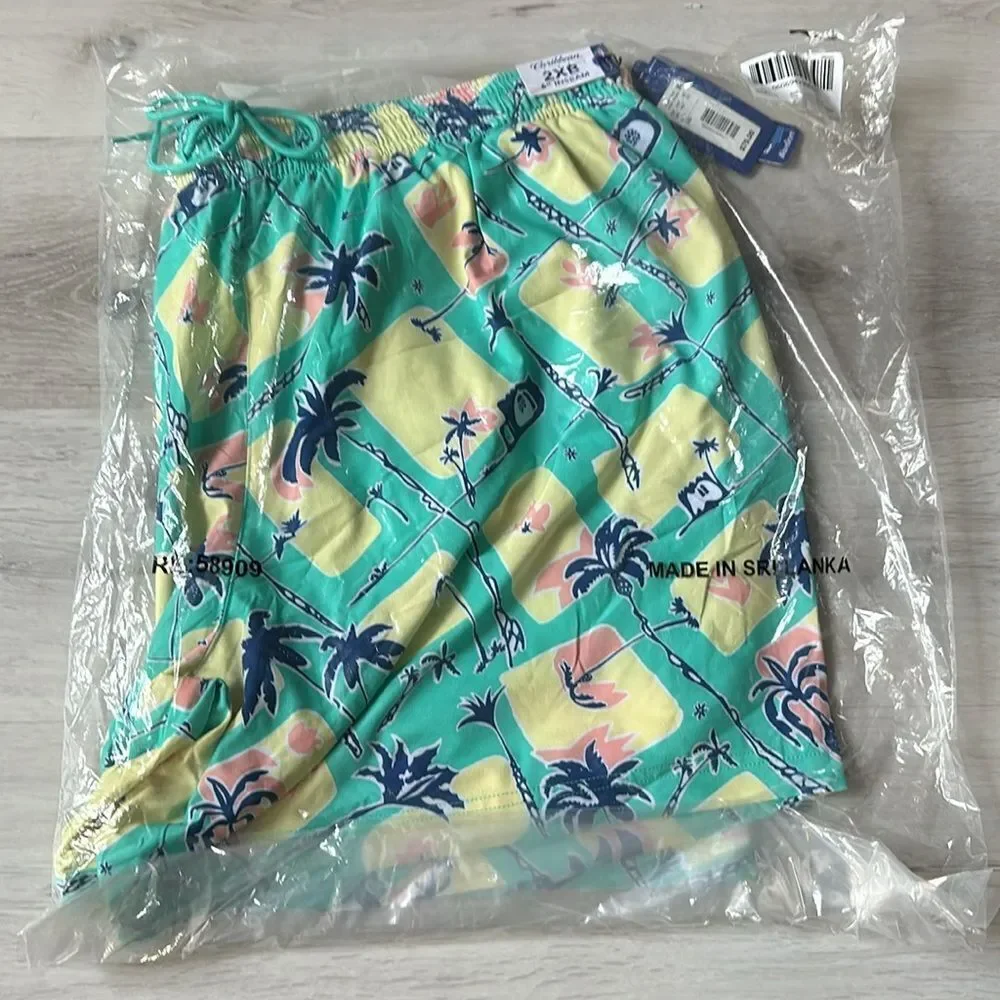 Caribbean Waveliner Swim Trunks Aqua Tropical‎ 2XB New With Tags